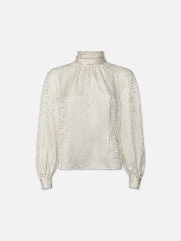 Women Tops and Blouses FRAME Foldover Mock Neck Blouse 8212 Off White