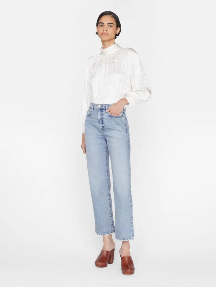 Women Tops and Blouses FRAME Foldover Mock Neck Blouse 8212 Off White