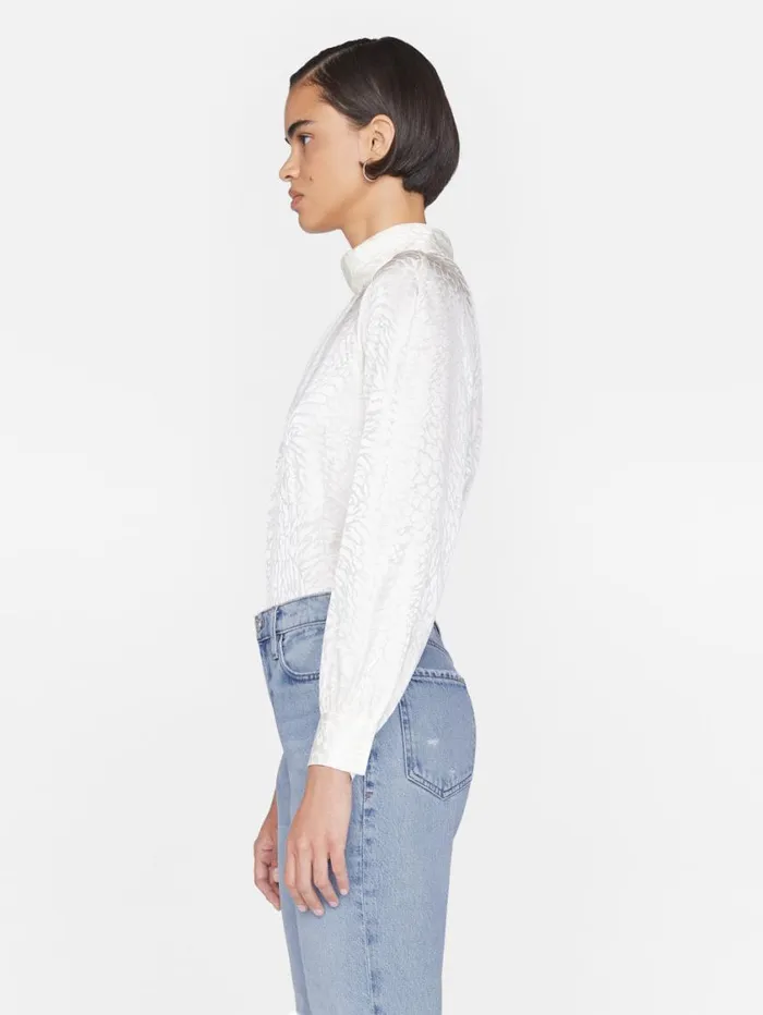 Women Tops and Blouses FRAME Foldover Mock Neck Blouse 8212 Off White