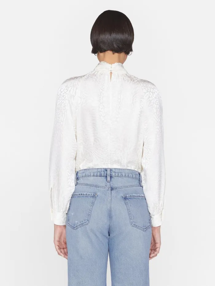 Women Tops and Blouses FRAME Foldover Mock Neck Blouse 8212 Off White