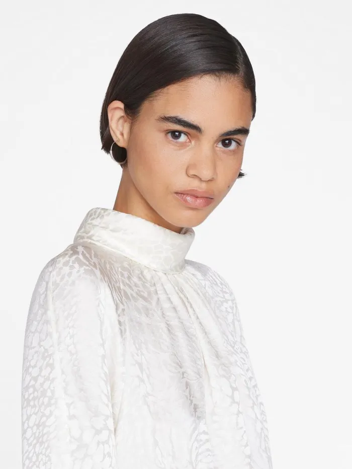 Women Tops and Blouses FRAME Foldover Mock Neck Blouse 8212 Off White