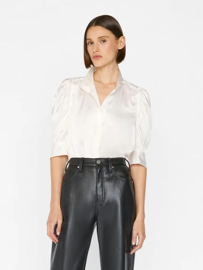 Women Tops and Blouses FRAME Gillian Top 8212 Glossy Off White Women Tops and Blouses FRAME Gillian Top 8212 Glossy Off White