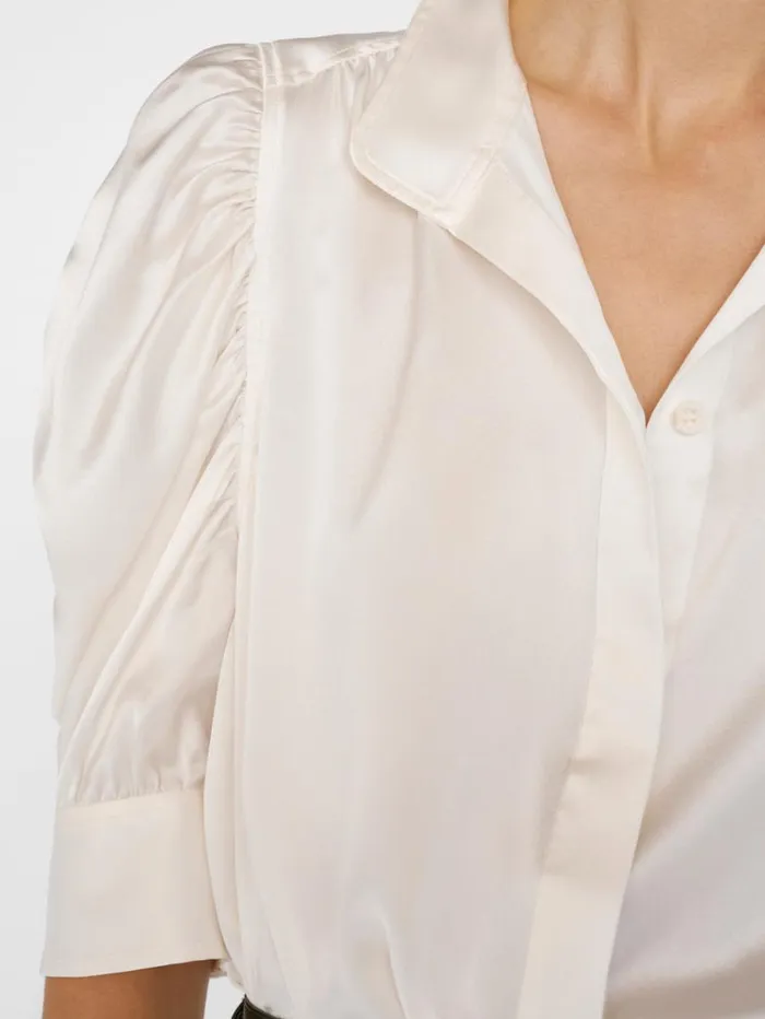 Women Tops and Blouses FRAME Gillian Top 8212 Glossy Off White Women Tops and Blouses FRAME Gillian Top 8212 Glossy Off White