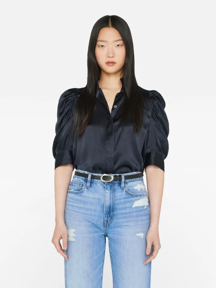 Women Tops and Blouses FRAME Gillian Top 8212 Navy