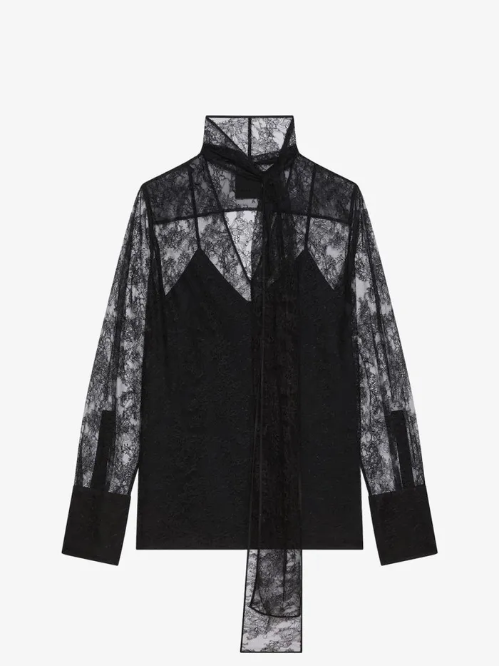 Women Tops and Shirts Givenchy Blouse In Lace With Lavalliere Black