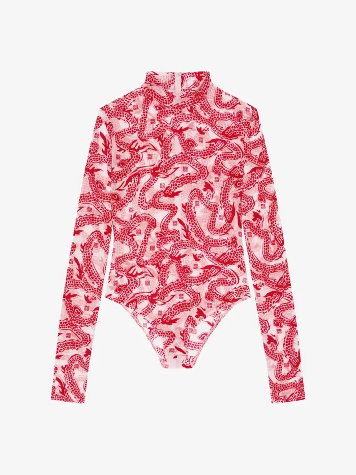Women Tops and Shirts Givenchy Bodysuit In 4G Dragon Tulle Pinkred