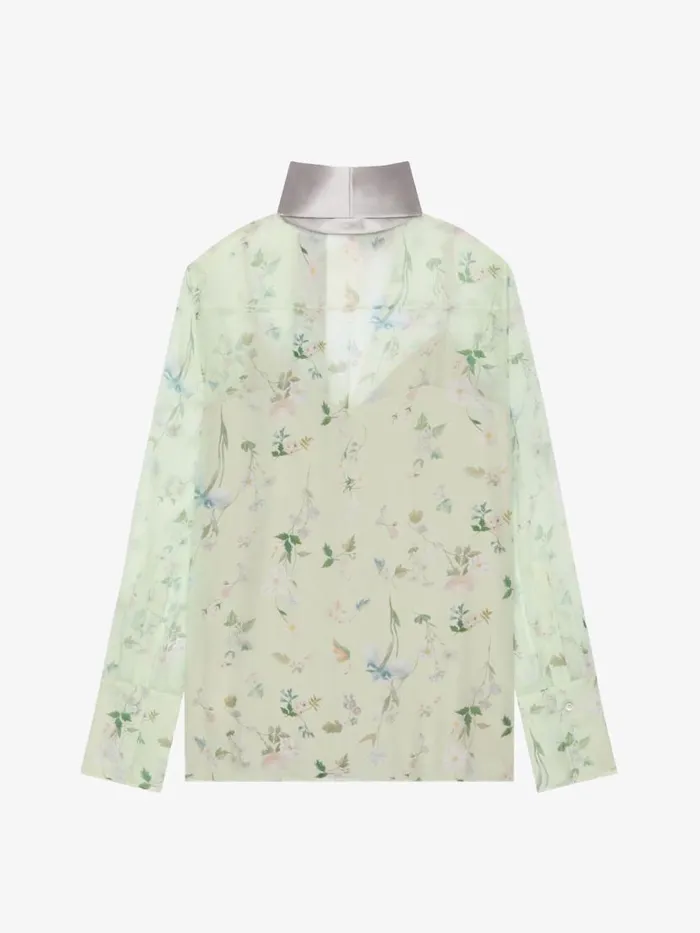 Women Tops and Shirts Givenchy Printed Blouse In Silk Chiffon With Lavallire Pale Green Women Tops and Shirts Givenchy Printed Blouse In Silk Chiffon With Lavallire Pale Green