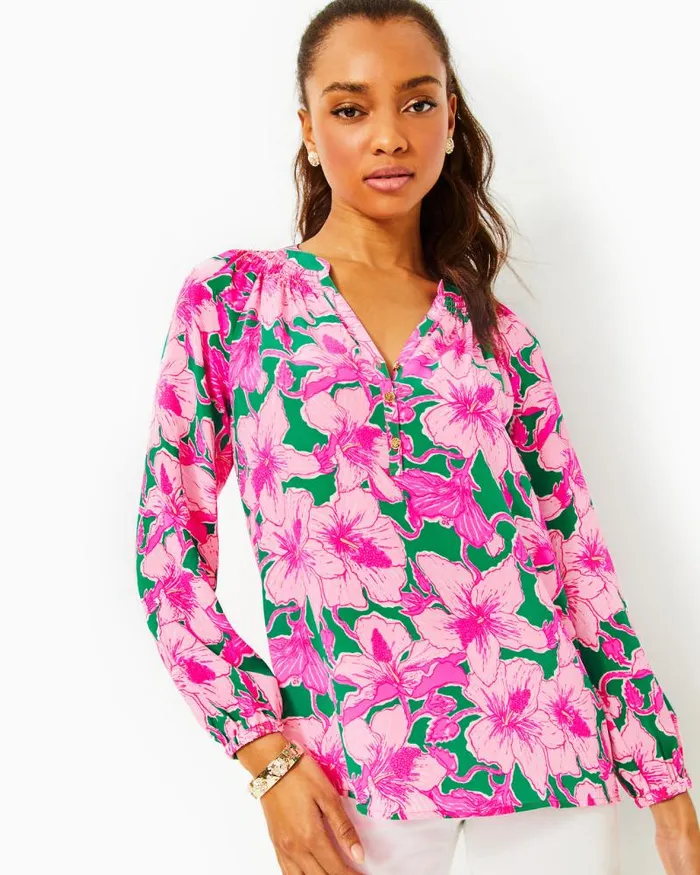 Women Tops Lilly Pulitzer Elsa Silk Top Roxie Pink