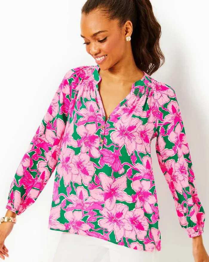 Women Tops Lilly Pulitzer Elsa Silk Top Roxie Pink