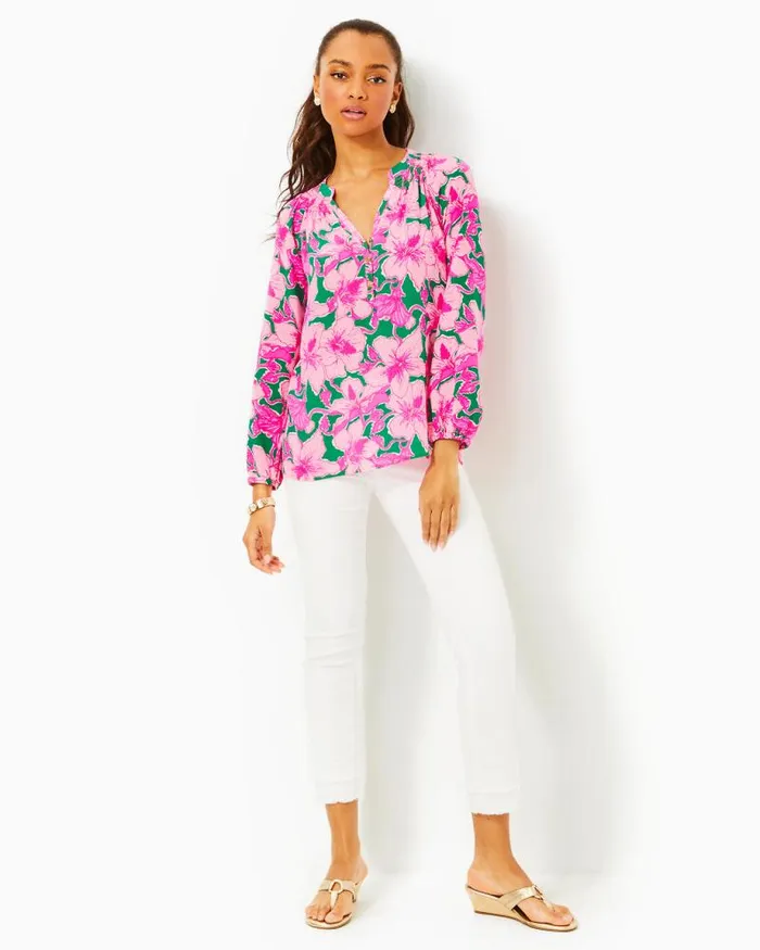 Women Tops Lilly Pulitzer Elsa Silk Top Roxie Pink