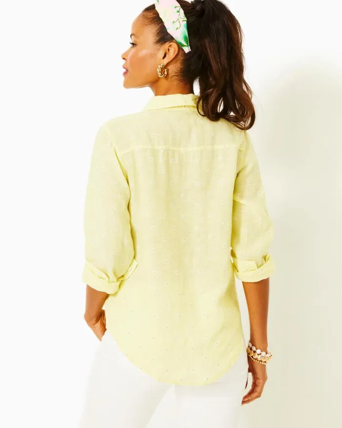 Women Tops Lilly Pulitzer Sea View Linen Button Down Top Urchin Pink X Resort White Women Tops Lilly Pulitzer Sea View Linen Button Down Top Urchin Pink X Resort White