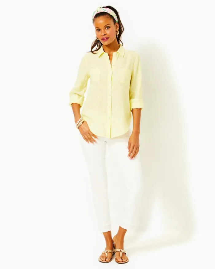 Women Tops Lilly Pulitzer Sea View Linen Button Down Top Urchin Pink X Resort White Women Tops Lilly Pulitzer Sea View Linen Button Down Top Urchin Pink X Resort White