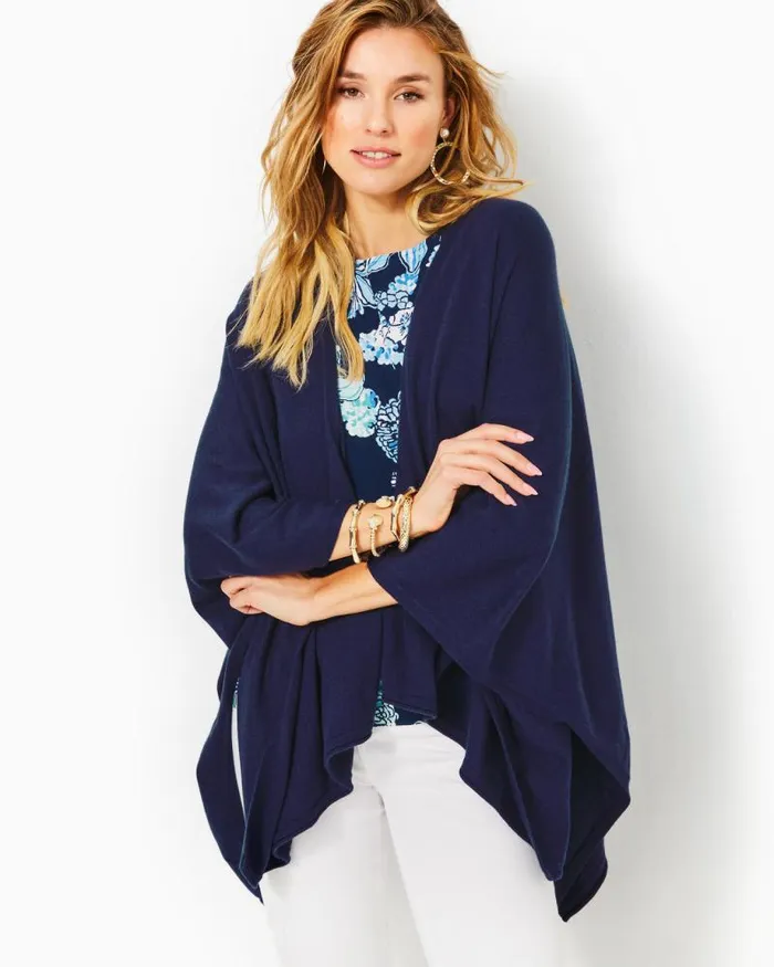 Women Tops Lilly Pulitzer Terri Sweater Wrap Heathered Sand Bar Metallic