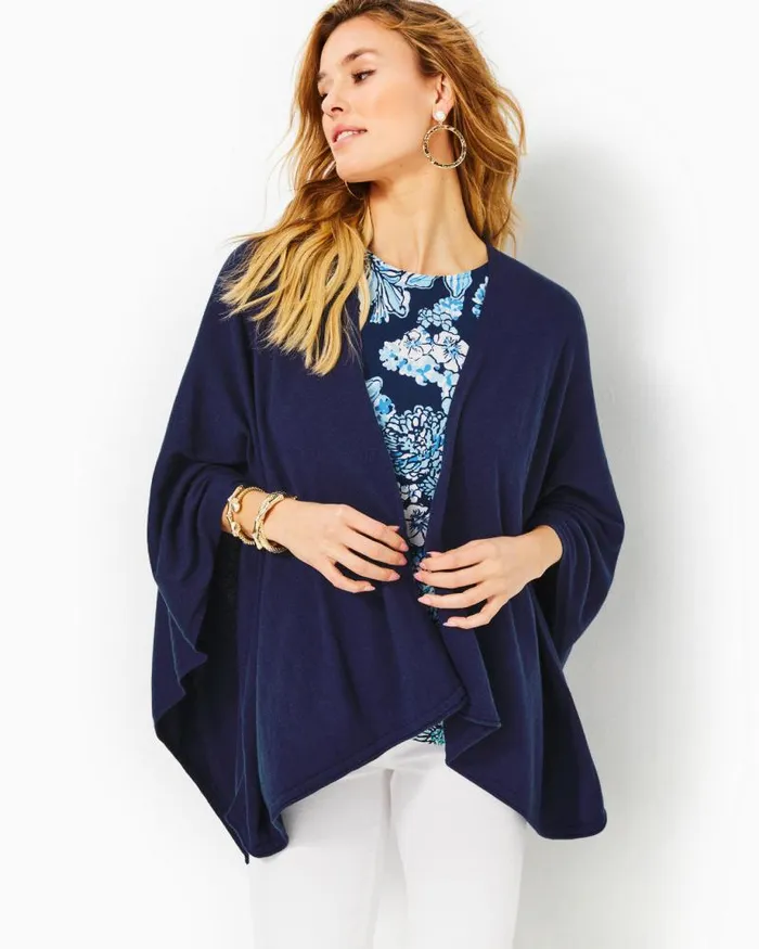 Women Tops Lilly Pulitzer Terri Sweater Wrap Heathered Sand Bar Metallic