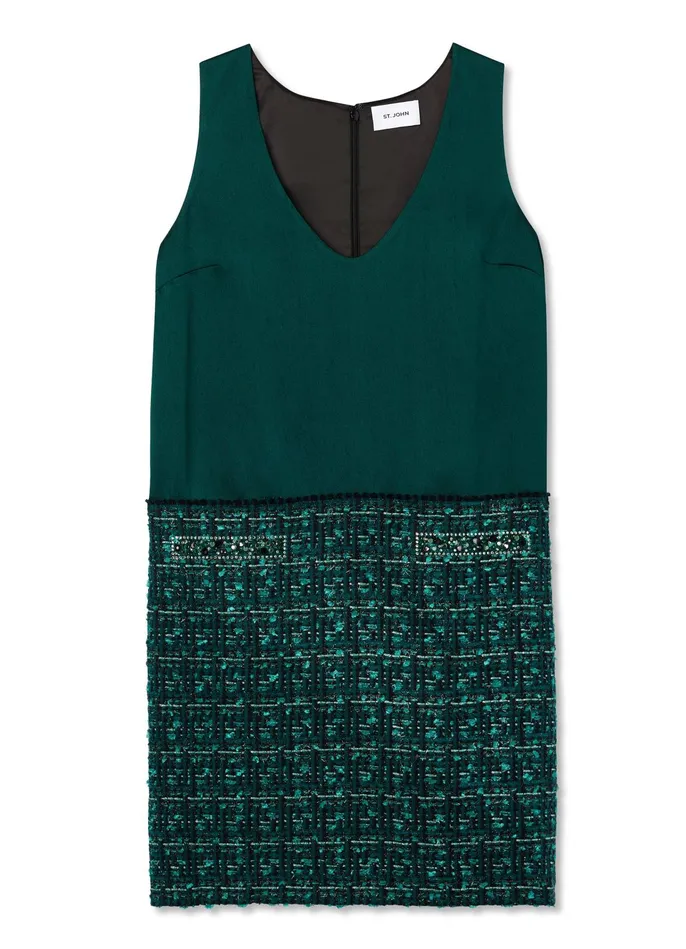 Women Twill Tweed Mixed Media Dress Spruce Multi St John Dresses
