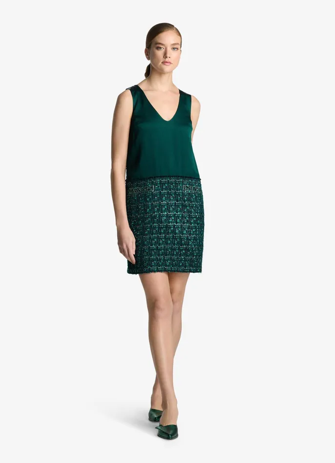Women Twill Tweed Mixed Media Dress Spruce Multi St John Dresses