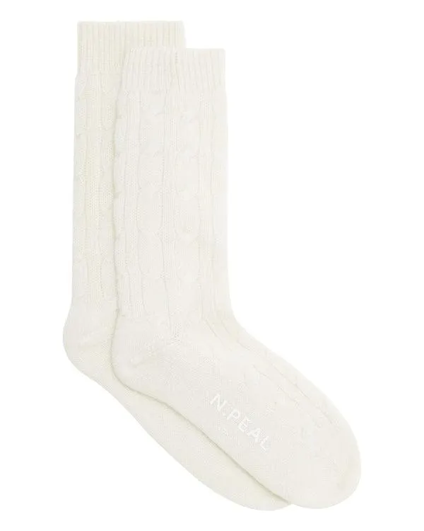 Women Women039s Cable Cashmere House SocksIn New Ivory White New Ivory White NPeal Slippers and Socks