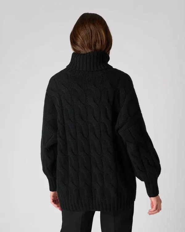 Women Women039s Chunky Cable Turtle Neck Cashmere SweaterIn Black Black NPeal Turtle Necks