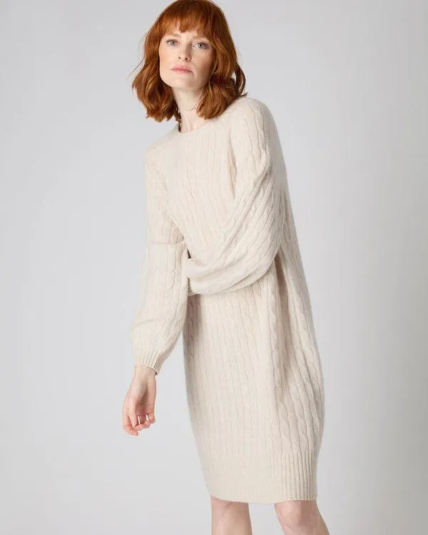 Women Women039s Crew Neck Cable Cashmere DressIn Ecru White Ecru White NPeal Dresses and Skirts