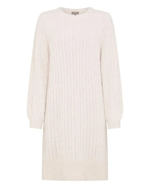 Women Women039s Crew Neck Cable Cashmere DressIn Ecru White Ecru White NPeal Dresses and Skirts