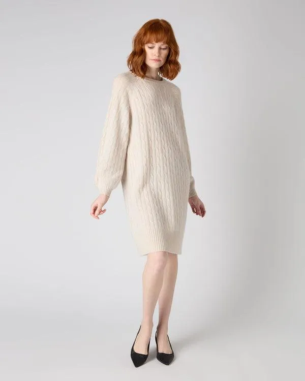 Women Women039s Crew Neck Cable Cashmere DressIn Ecru White Ecru White NPeal Dresses and Skirts