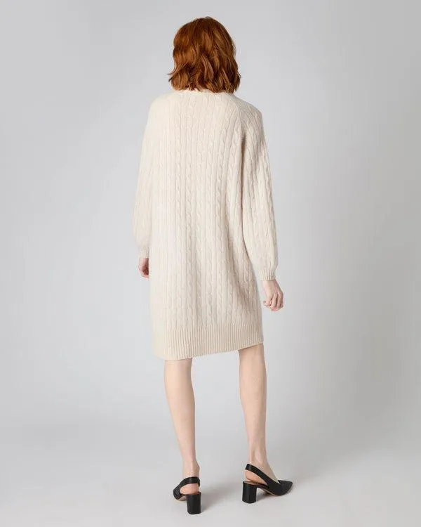 Women Women039s Crew Neck Cable Cashmere DressIn Ecru White Ecru White NPeal Dresses and Skirts
