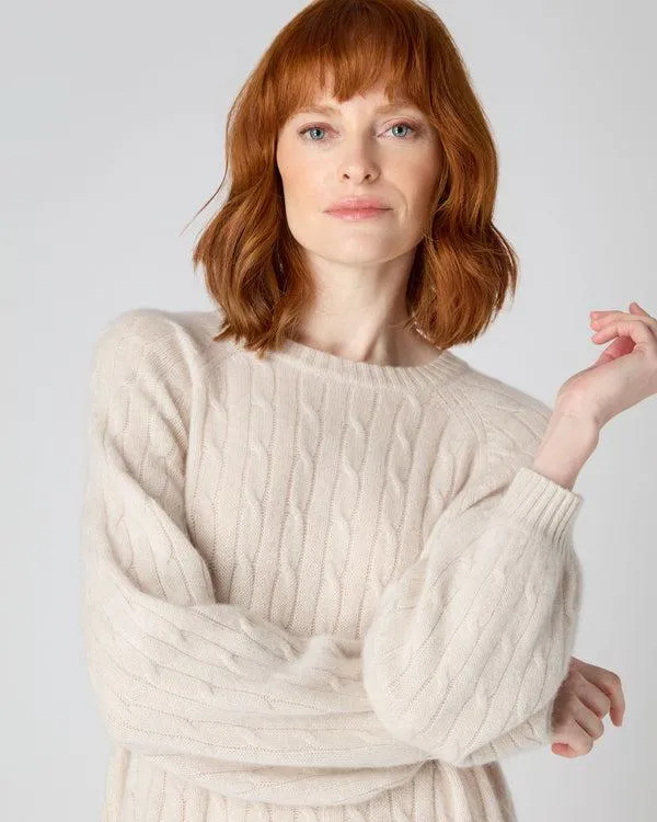 Women Women039s Crew Neck Cable Cashmere DressIn Ecru White Ecru White NPeal Dresses and Skirts