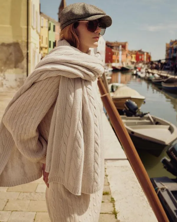 Women Women039s Crew Neck Cable Cashmere DressIn Ecru White Ecru White NPeal Dresses and Skirts
