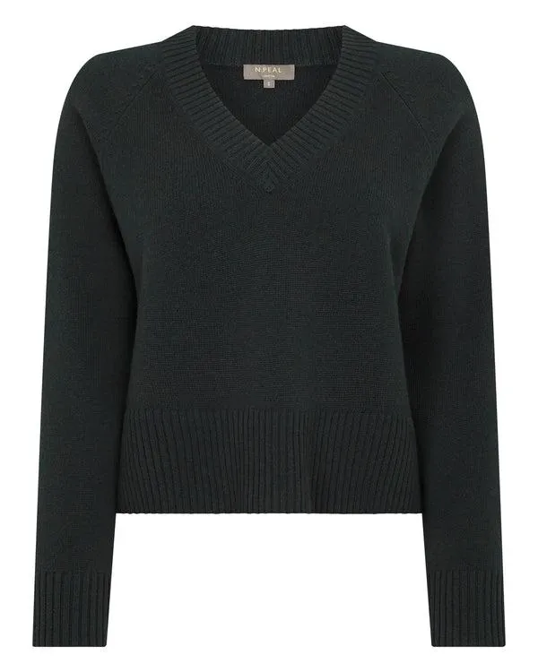 Women Women039s Crop Raglan Cashmere SweaterIn Dark Green Dark Green NPeal V Necks