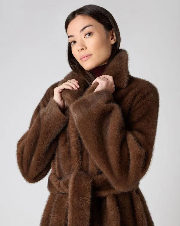 Women Women039s Faux Mink Long CoatIn Brown Brown NPeal Coats and Jackets
