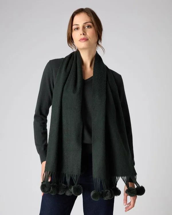 Women Women039s Fur Bobble Woven Cashmere ScarfIn Dark Green Dark Green NPeal Cashmere Scarves