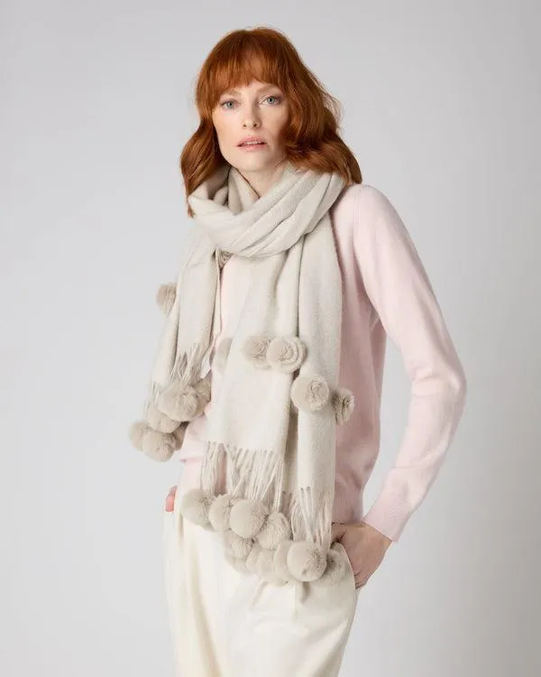 Women Women039s Fur Bobble Woven ShawlIn Ecru White Ecru White NPeal Pashminas Wraps and Shawls