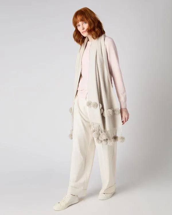 Women Women039s Fur Bobble Woven ShawlIn Ecru White Ecru White NPeal Pashminas Wraps and Shawls
