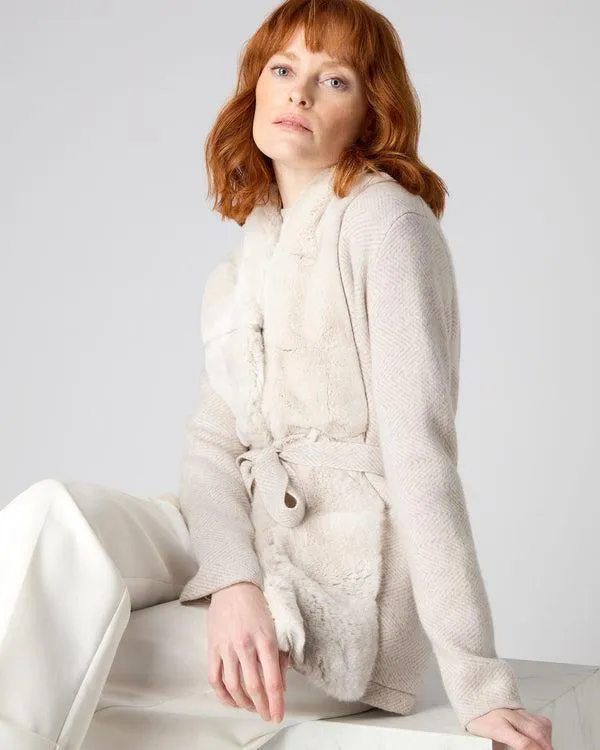 Women Women039s Herringbone Cashmere Jacket With Fur TrimIn New Ivory White New Ivory White NPeal Coats and Jackets