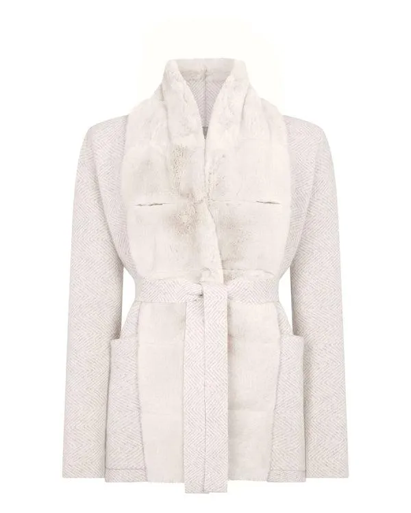 Women Women039s Herringbone Cashmere Jacket With Fur TrimIn New Ivory White New Ivory White NPeal Coats and Jackets