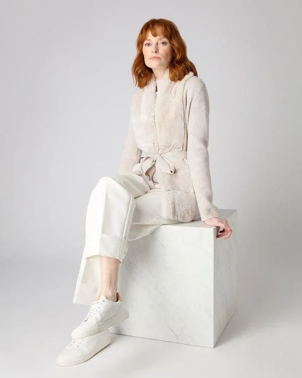 Women Women039s Herringbone Cashmere Jacket With Fur TrimIn New Ivory White New Ivory White NPeal Coats and Jackets