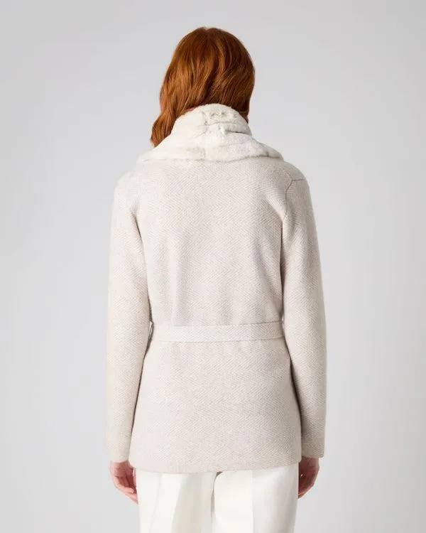 Women Women039s Herringbone Cashmere Jacket With Fur TrimIn New Ivory White New Ivory White NPeal Coats and Jackets