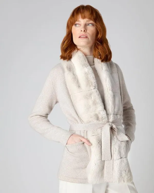 Women Women039s Herringbone Cashmere Jacket With Fur TrimIn New Ivory White New Ivory White NPeal Coats and Jackets
