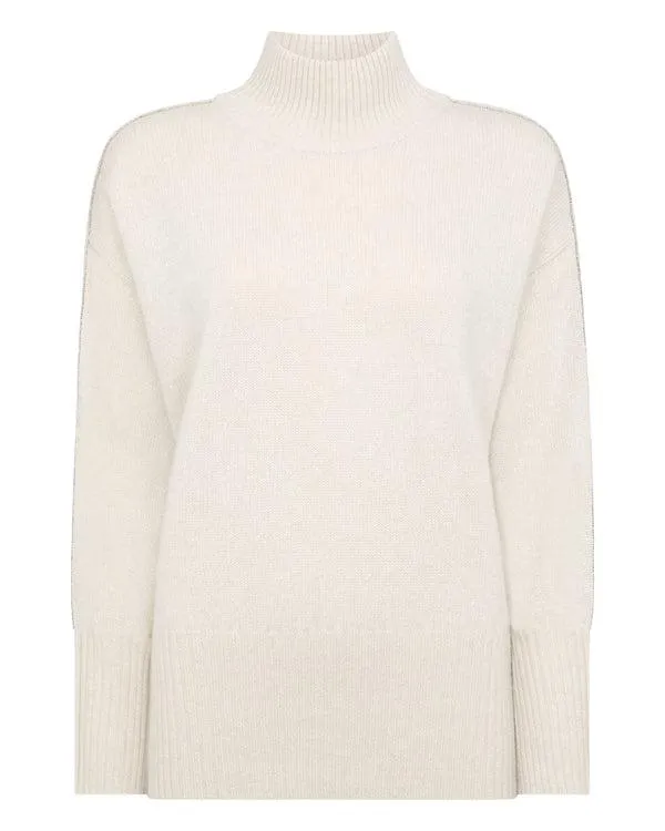Women Women039s Metal Trim Curved Hem Cashmere Sweater With LurexIn Ecru White Sparkle Ecru White Sparkle NPeal Turtle Necks