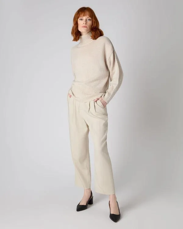 Women Women039s Metal Trim Curved Hem Cashmere Sweater With LurexIn Ecru White Sparkle Ecru White Sparkle NPeal Turtle Necks
