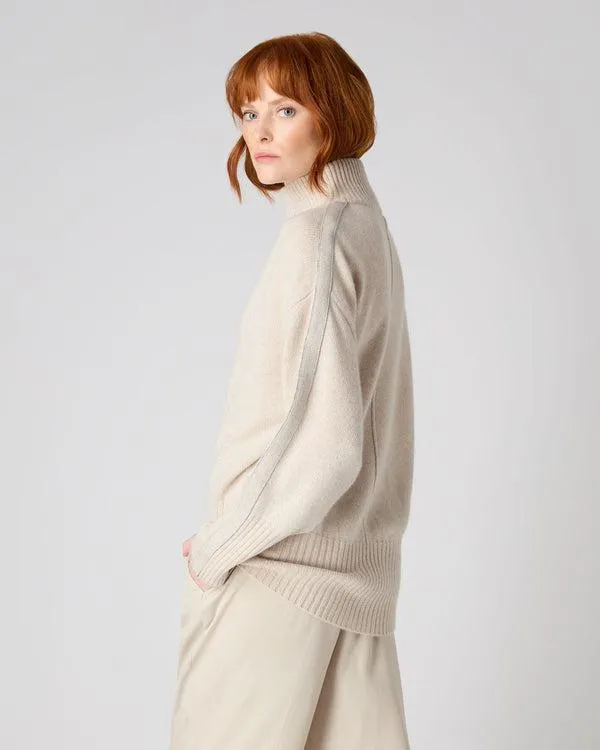 Women Women039s Metal Trim Curved Hem Cashmere Sweater With LurexIn Ecru White Sparkle Ecru White Sparkle NPeal Turtle Necks