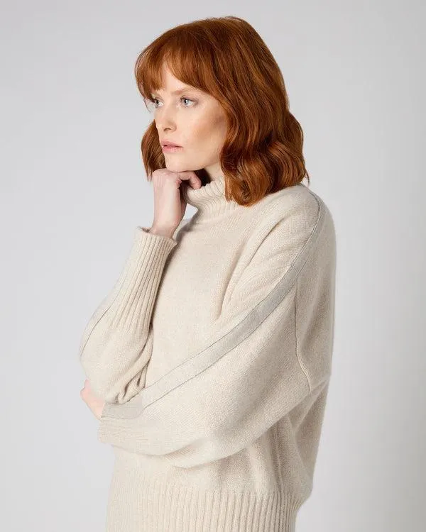 Women Women039s Metal Trim Curved Hem Cashmere Sweater With LurexIn Ecru White Sparkle Ecru White Sparkle NPeal Turtle Necks