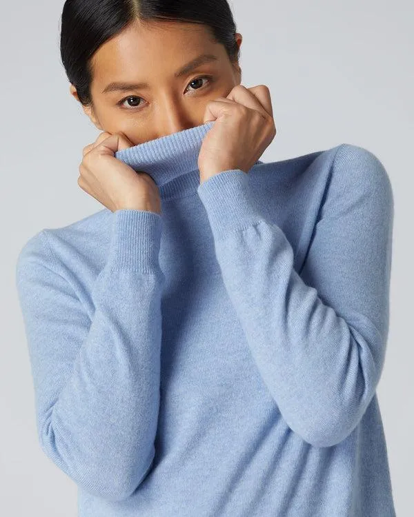 Women Women039s Polo Neck Cashmere SweaterIn Cornflower Blue Cornflower Blue NPeal Turtle Necks