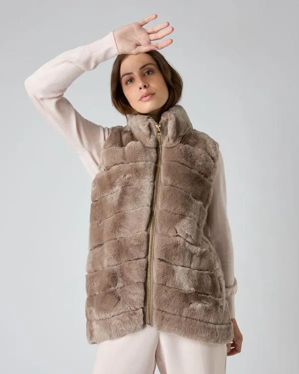 Women Women039s Rex Fur Ribbed GiletIn Taupe Brown Taupe Brown NPeal Gilets