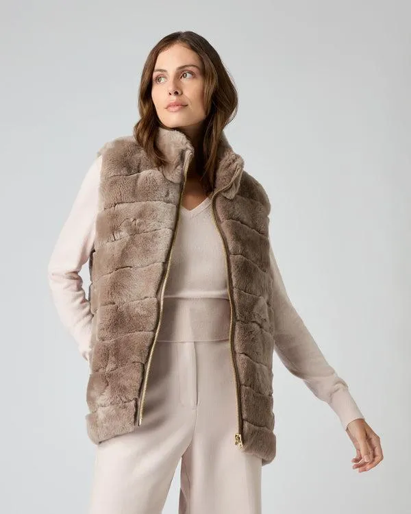 Women Women039s Rex Fur Ribbed GiletIn Taupe Brown Taupe Brown NPeal Gilets