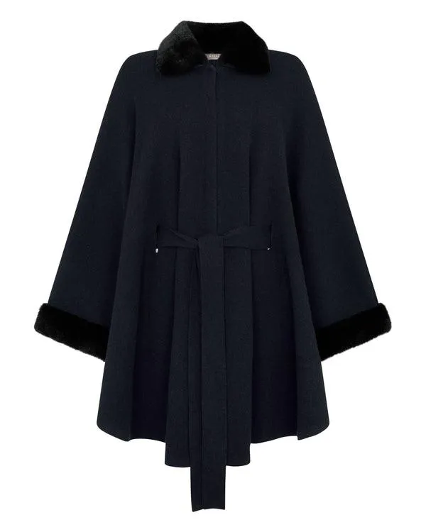 Women Women039s Rex Trim Belted Cashmere CapeIn Navy Blue Navy Blue NPeal Capes and Ponchos