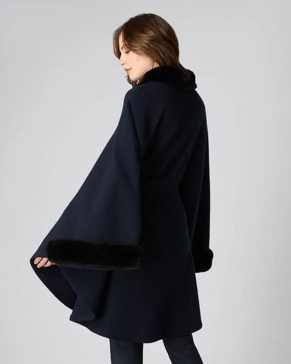 Women Women039s Rex Trim Belted Cashmere CapeIn Navy Blue Navy Blue NPeal Capes and Ponchos