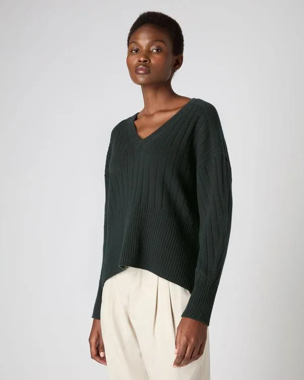 Women Women039s Wide Rib V Neck Cashmere SweaterIn Dark Green Dark Green NPeal V Necks