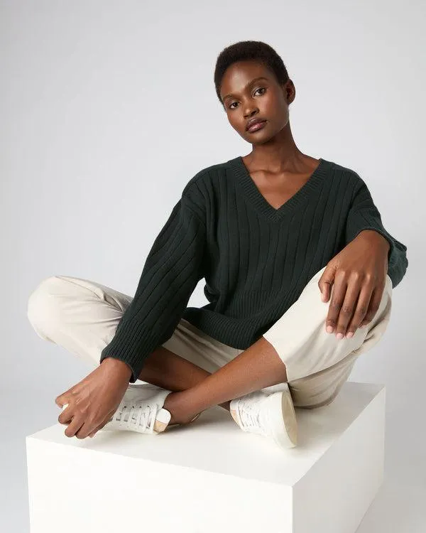 Women Women039s Wide Rib V Neck Cashmere SweaterIn Dark Green Dark Green NPeal V Necks