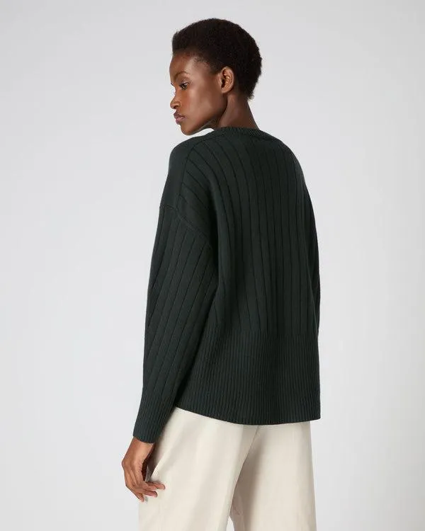 Women Women039s Wide Rib V Neck Cashmere SweaterIn Dark Green Dark Green NPeal V Necks
